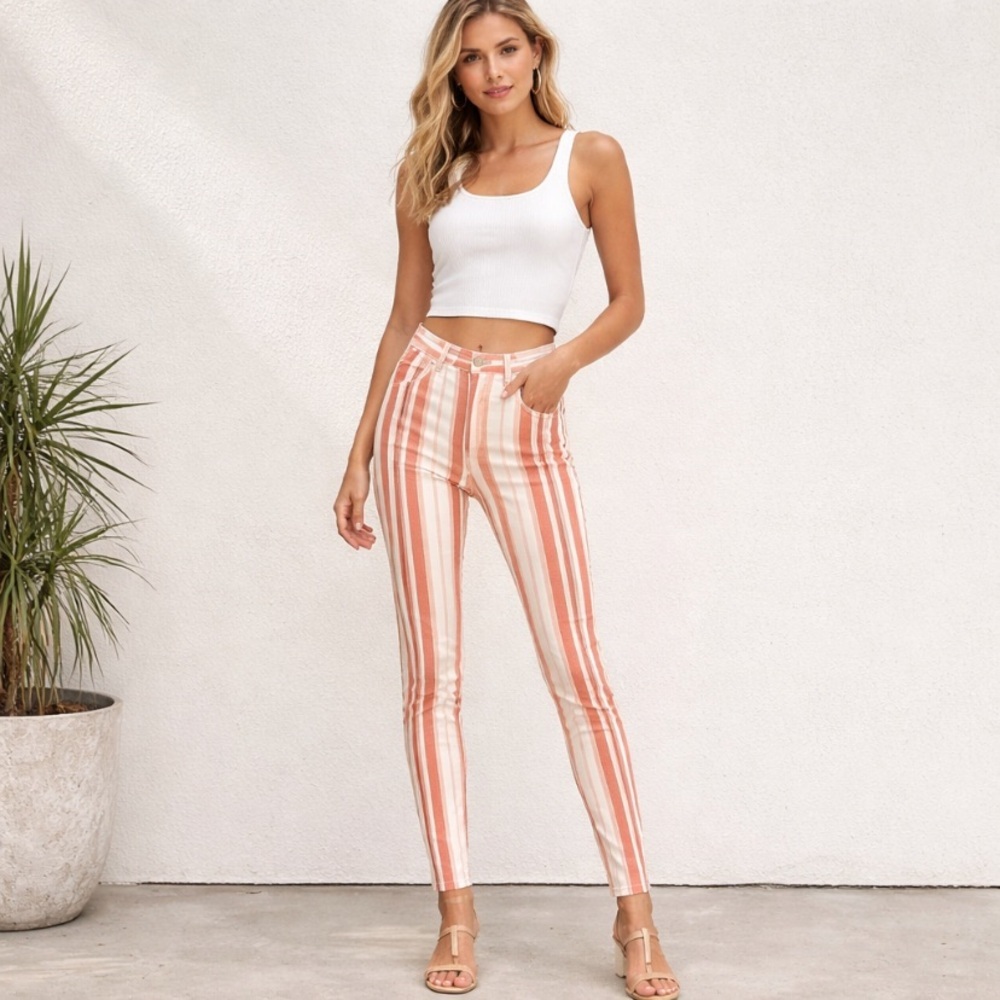 Scotch & Soda NEW Orange Cream Skinny Fit Stripe Retro Resort Festival Size 25
